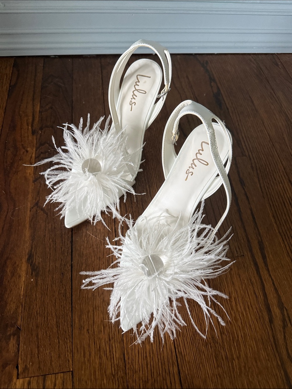 Lulu's Ivory Feather Pointed Slingback Heels